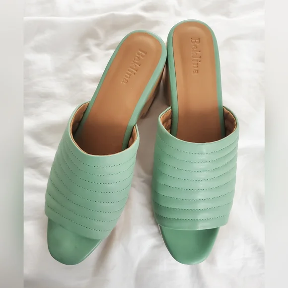 Beklina Mint Ribbed Open-toe Clogs Sandals 10 - Picture 1 of 9